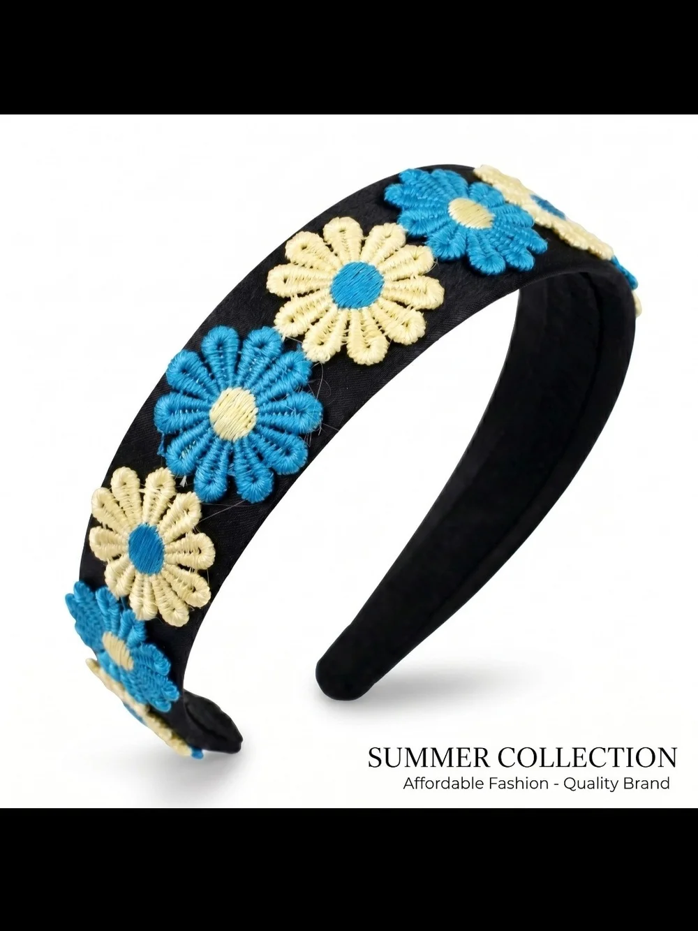 Boho Floral Embroidered 3pc. Daisy Headbands- Women's Hair Accessory